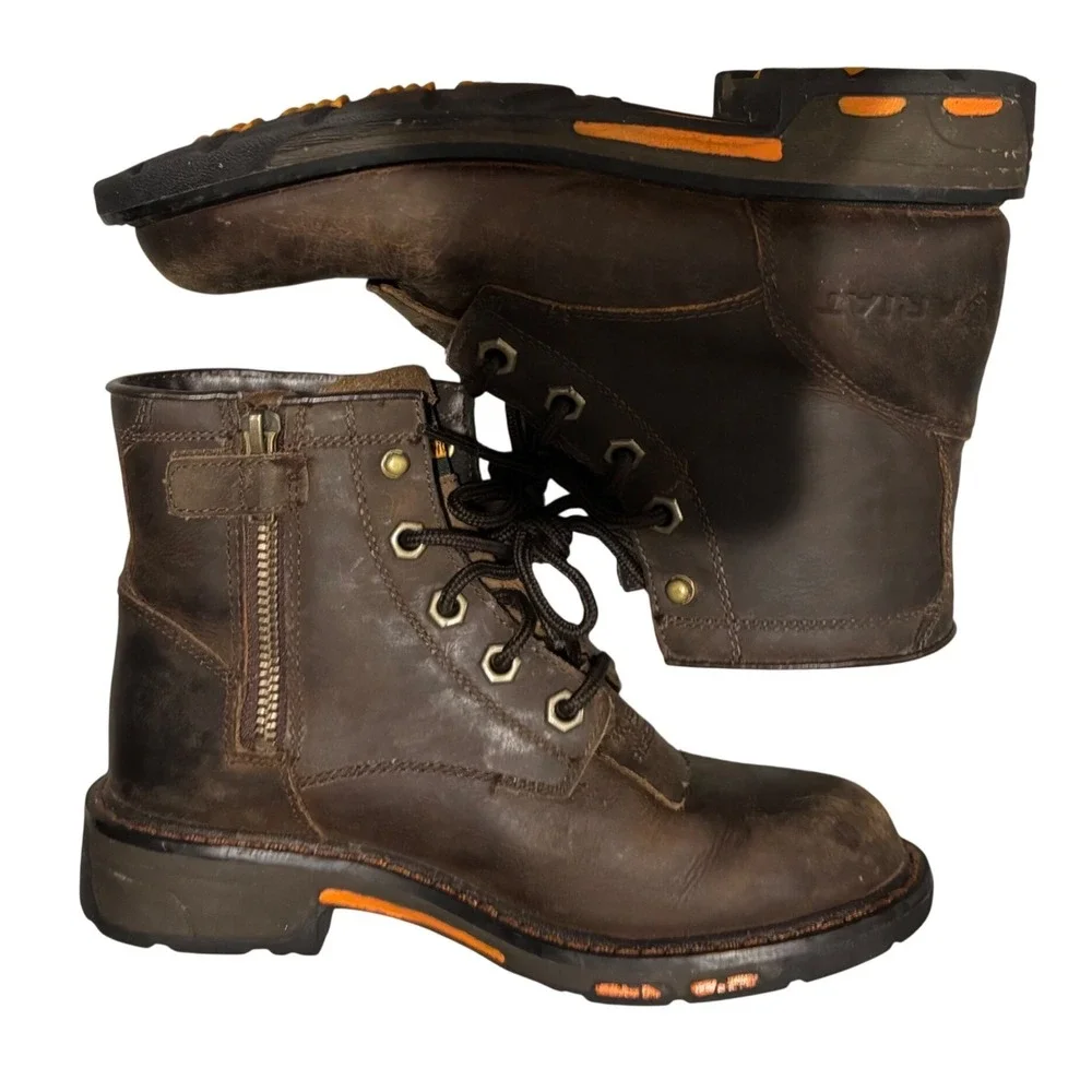 Ariat Kids Groundbreaker Brown Leather Lace Up Work Boots 10024998 Size 1 US